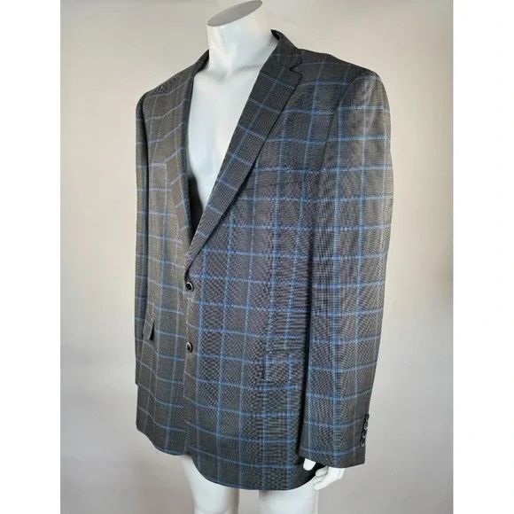 Canaletto Italy Silk Wool Plaid Blazer Mens 54? EUC Lined 2-Button Double-Vented
